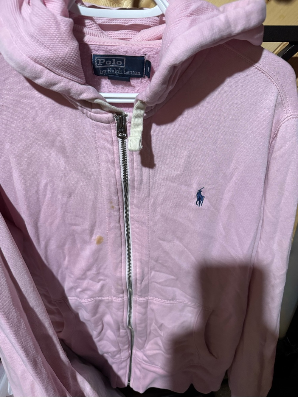 Ralph Lauren Pink Men's Hooded Zip Puffer with Navy Pony